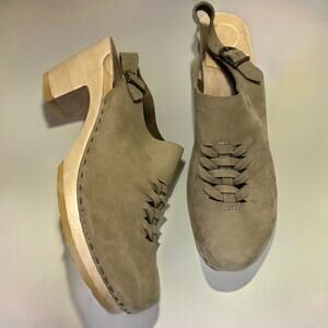 NO. 6 NWOT Aimara Woven Suede Heel Wooden Clog in Olive Green SZ EU43/ US12.5